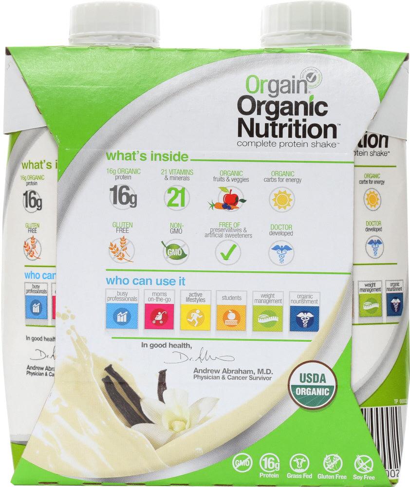 Orgain: Organic Nutritional Shake Sweet Vanilla Bean 4 Count, 44 Oz