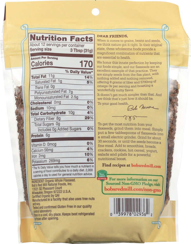 Bobs Red Mill: Organic Whole Flaxseed Brown, 13 Oz