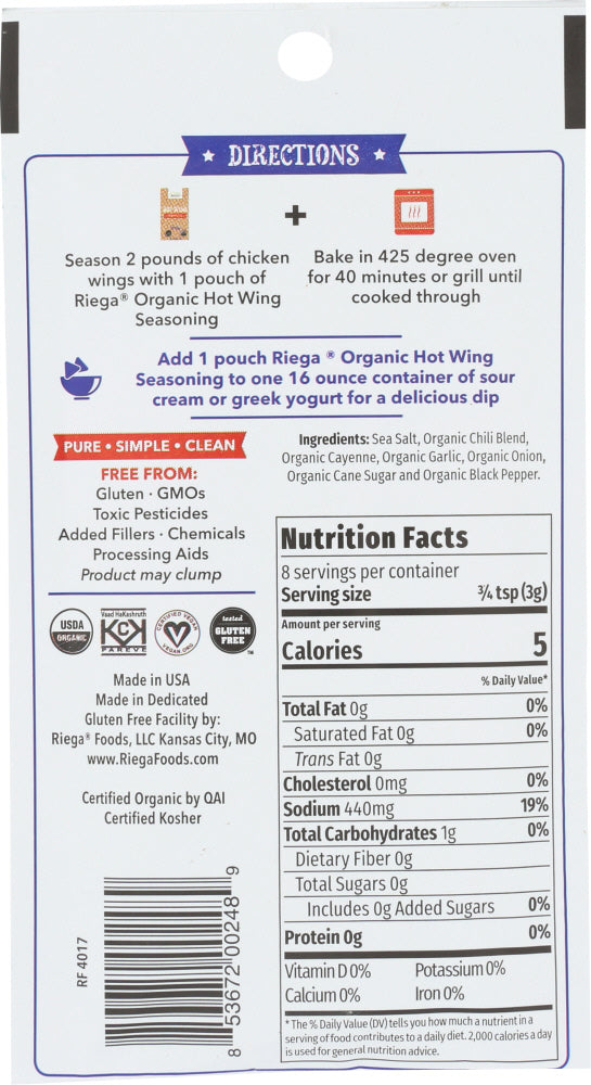 Riega: Seasoning Hot Wing Organic, 0.85 Oz
