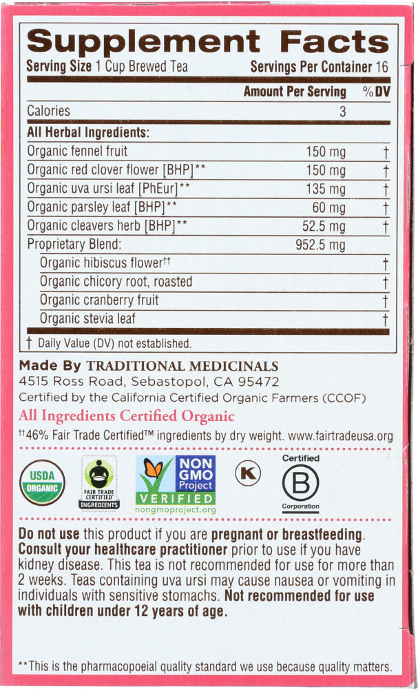 Traditional Medicinals: Organic Weightless Cranberry Herbal Tea 16 Tea Bags, 0.85 Oz