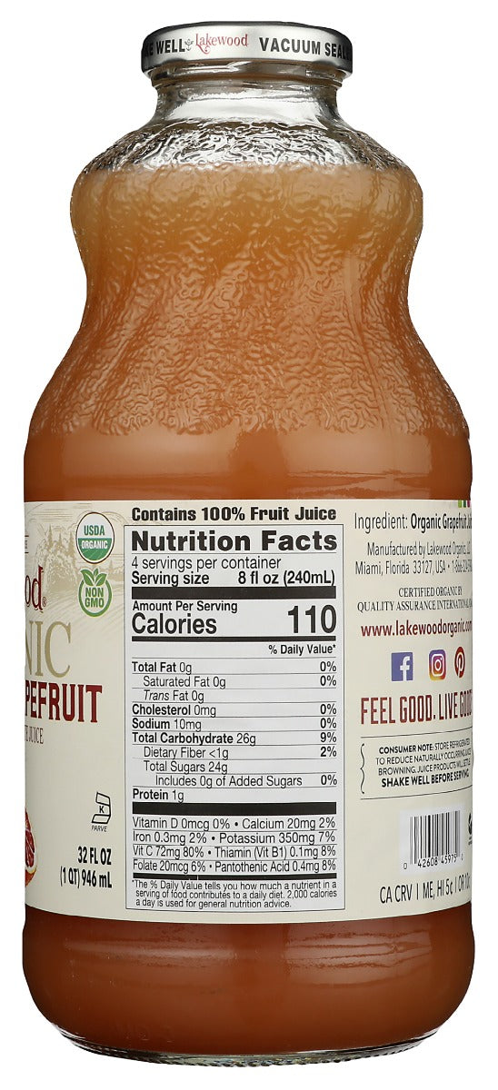 Lakewood: Organic Pure Pink Grapefruit Juice, 32 Fo