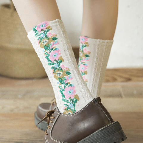 Vintage Embroidered Floral Socks(5 Pairs)