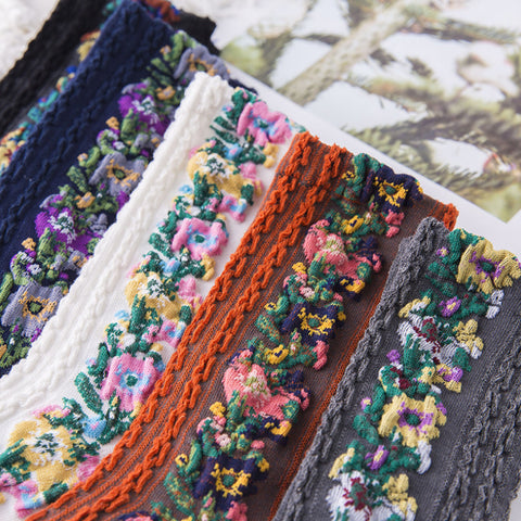 Vintage Embroidered Floral Socks(5 Pairs)