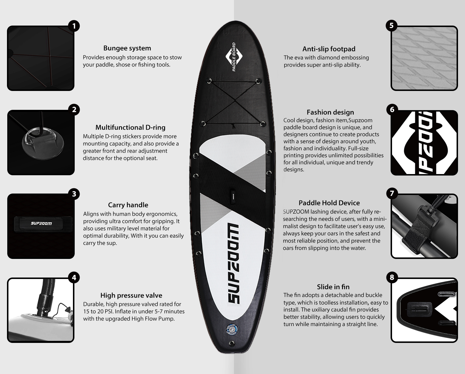 Fashion and comfortable black and white paddleboard | Supzoom