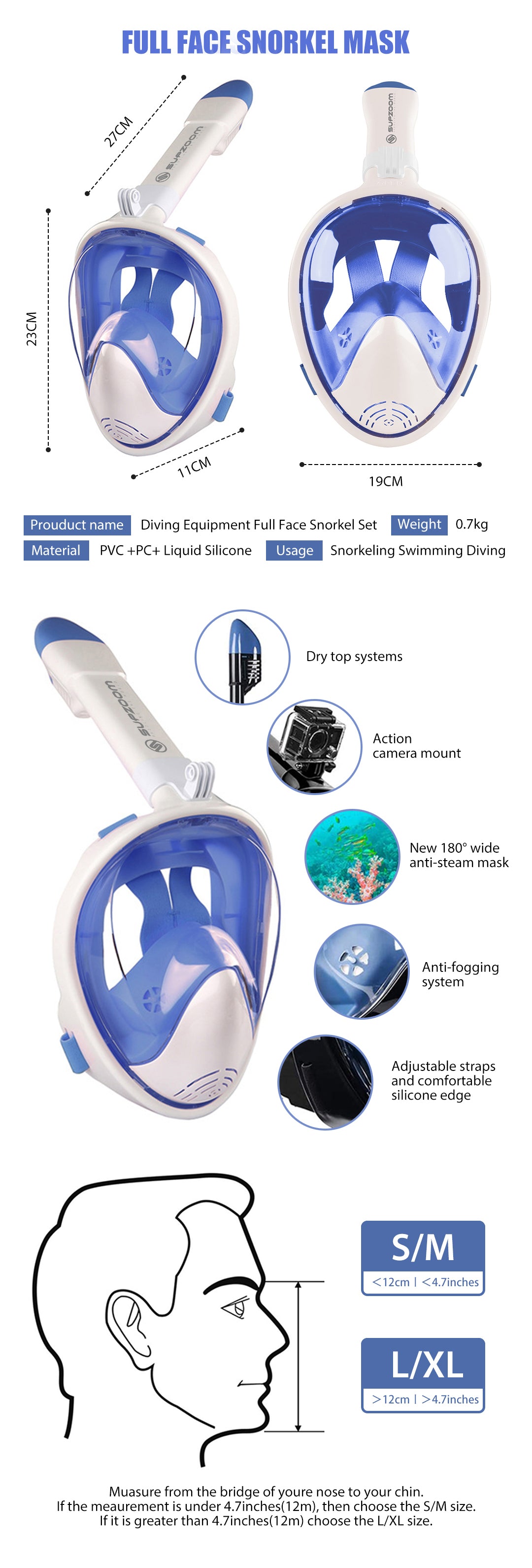 Anti-fog Anti-leak full face snorkel mask