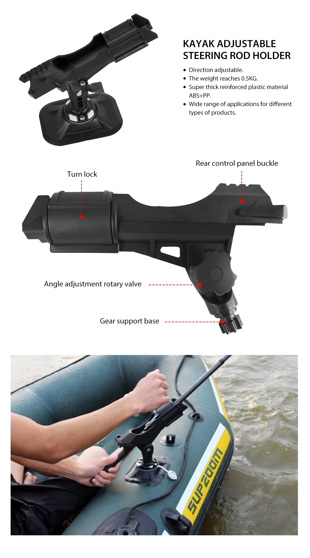 Adjustable Steering Rod Holder For Inflatable Paddle Board and Kayak