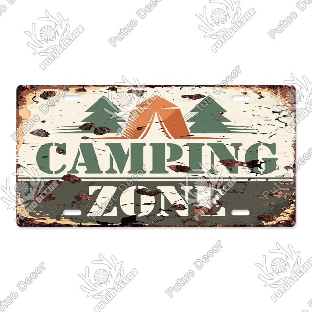 Camping Tin License Plate for Camping Decor