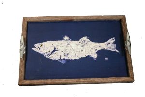 Navy White Fish Driftwood Tray