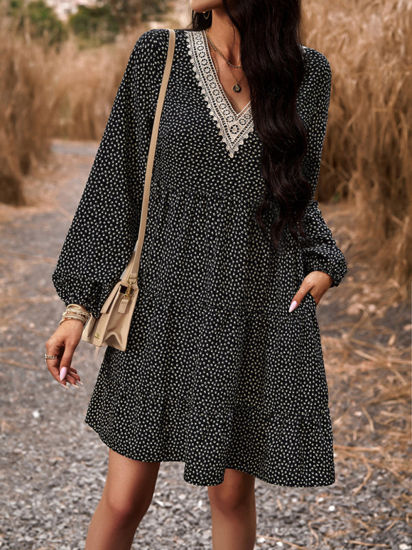 Floral Print Casual V-Neck Long-Sleeved Dress