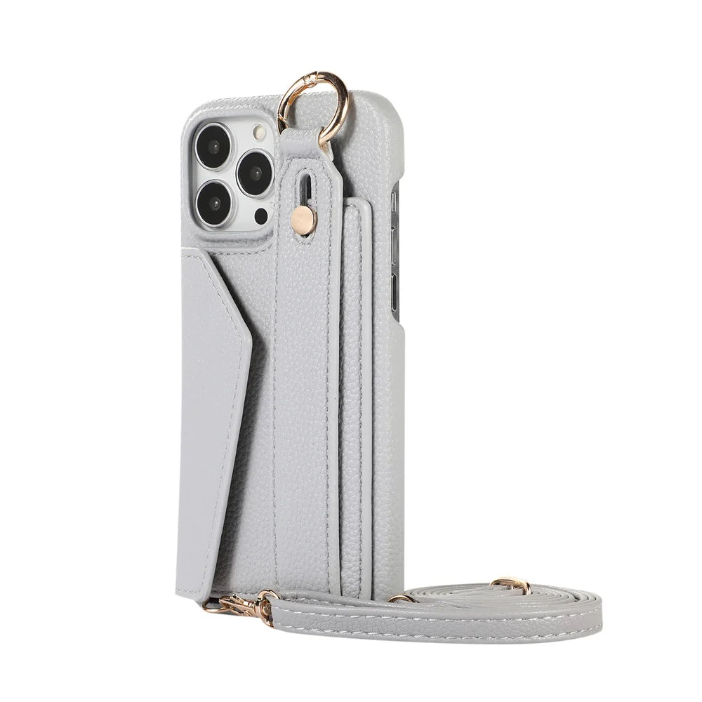 Luxury Card Holder Wrist Strap Wallet Leather Case For iPhone