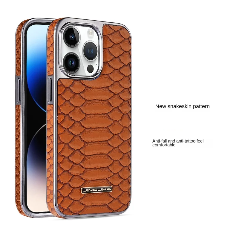 Luxury Python Texture Leather Phone Case For iPhone with Built-in Flannel