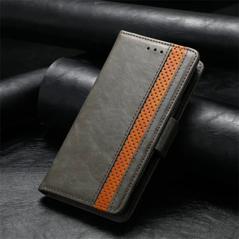 Stripe Leather Wallet Flip Book Phone Case For Samsung