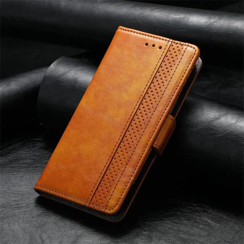 Stripe Leather Wallet Flip Book Phone Case For Samsung