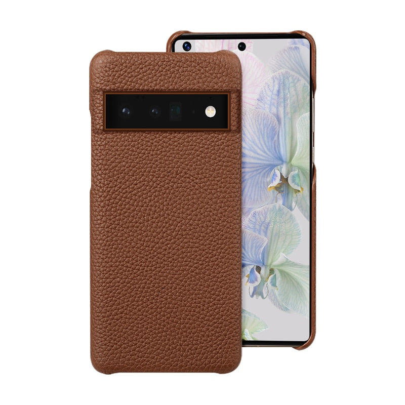 Genuine Litchi Grain Cowhide Leather Phone Case for Google Pixel
