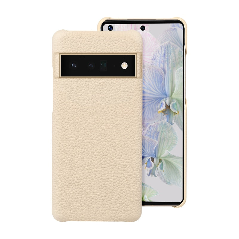 Genuine Litchi Grain Cowhide Leather Phone Case for Google Pixel