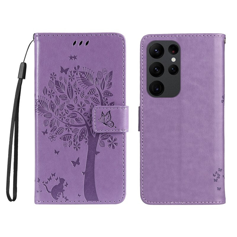 Wallet Tree Embossing Leather Phone Case For Samsung