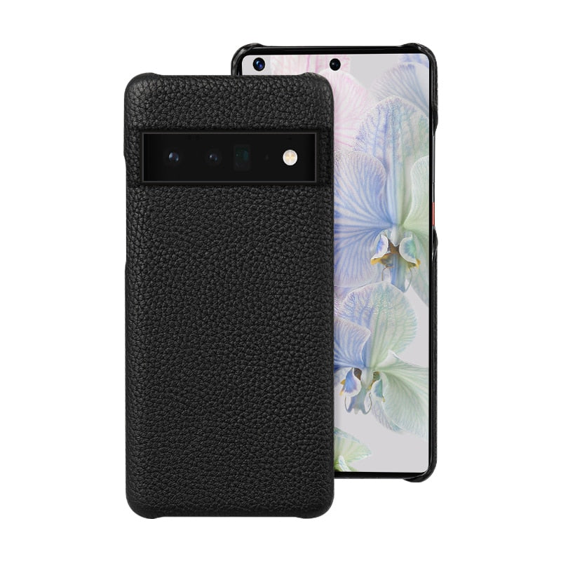 Genuine Litchi Grain Cowhide Leather Phone Case for Google Pixel