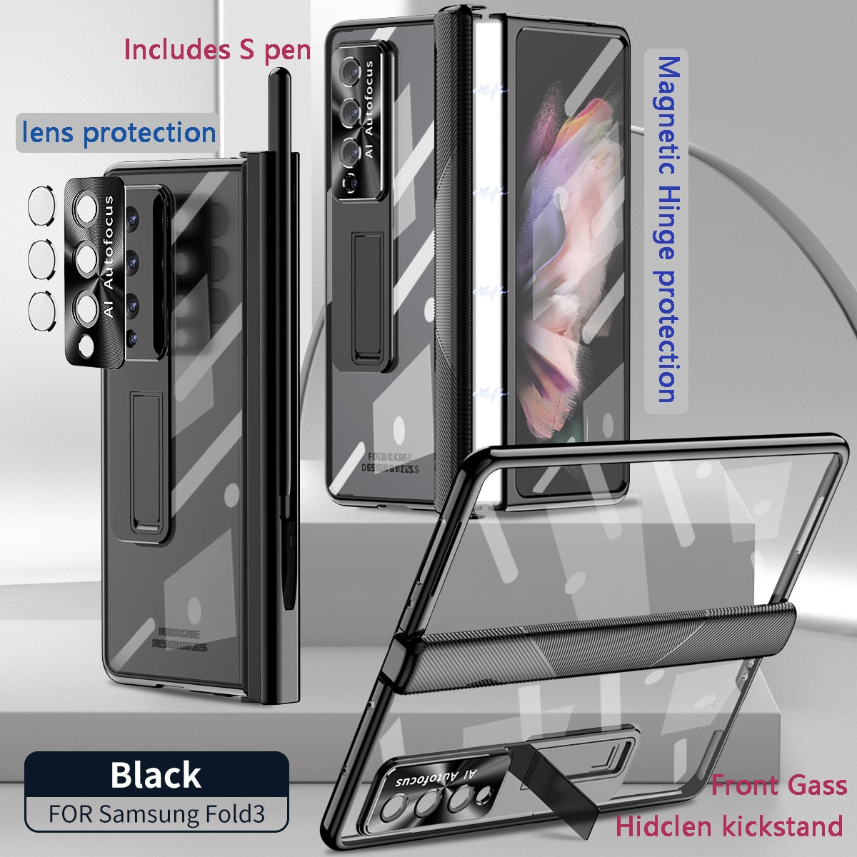 Magnetic Hinge Lens Protection Phone Case With S Pen Slot For Samsung Galaxy Z Fold