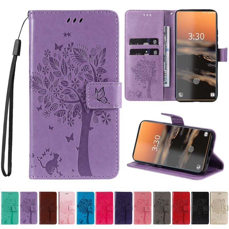 Wallet Tree Embossing Leather Phone Case For Samsung