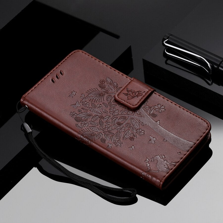 Wallet Tree Embossing Leather Phone Case For Samsung