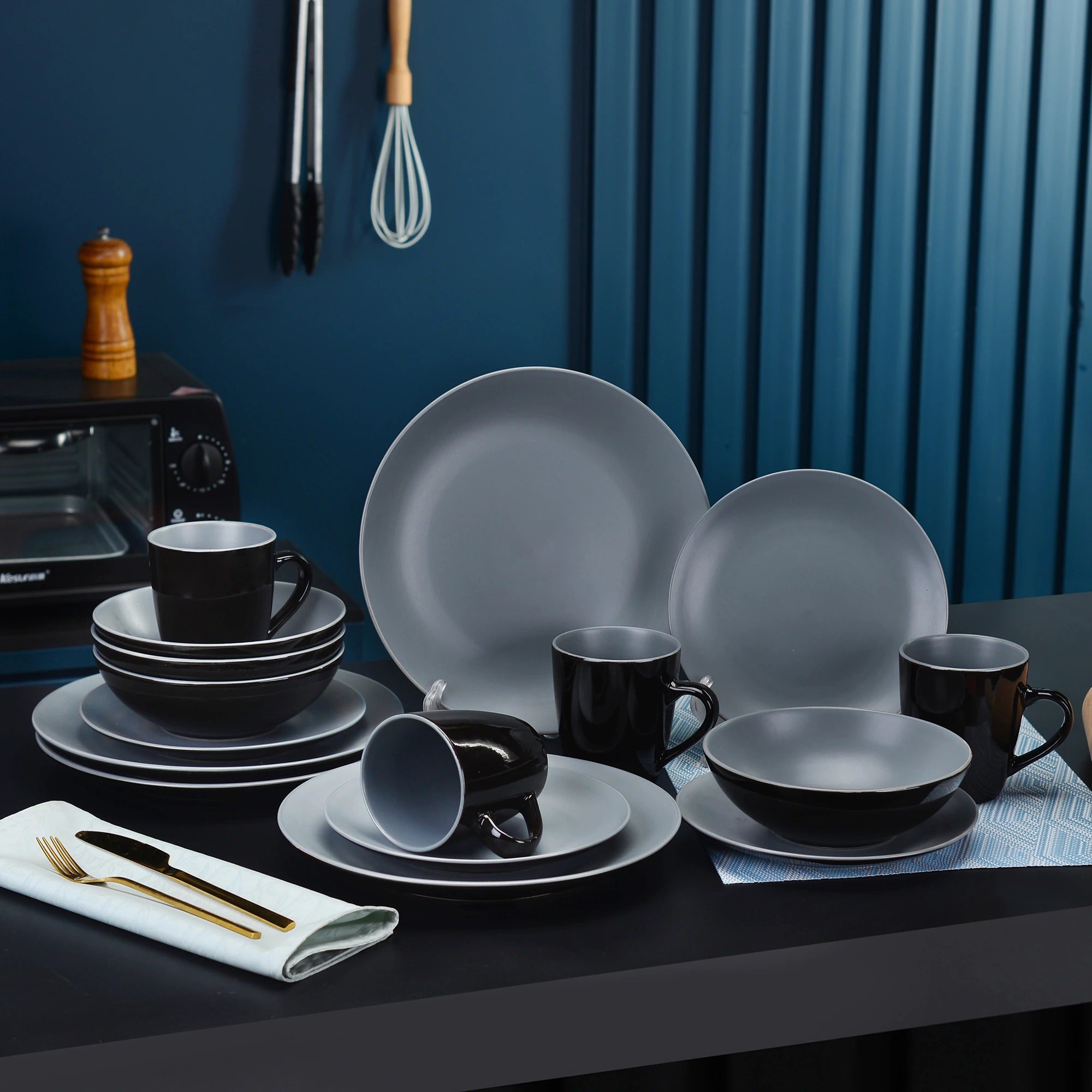 Black Stoneware Ceramic Dinnerware Set for 4 8 12 SKU 70055