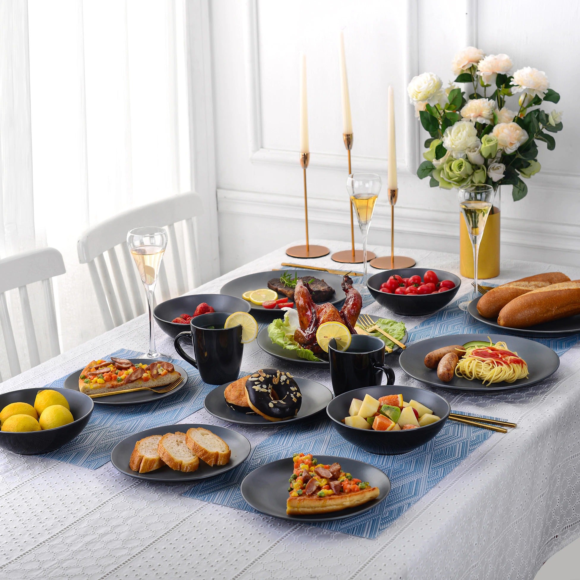 Black Stoneware Ceramic Dinnerware Set for 4 8 12 SKU 70055