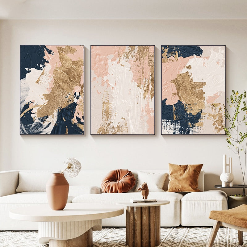 Abstract Blue Pink White Art Print on Canvas 31036