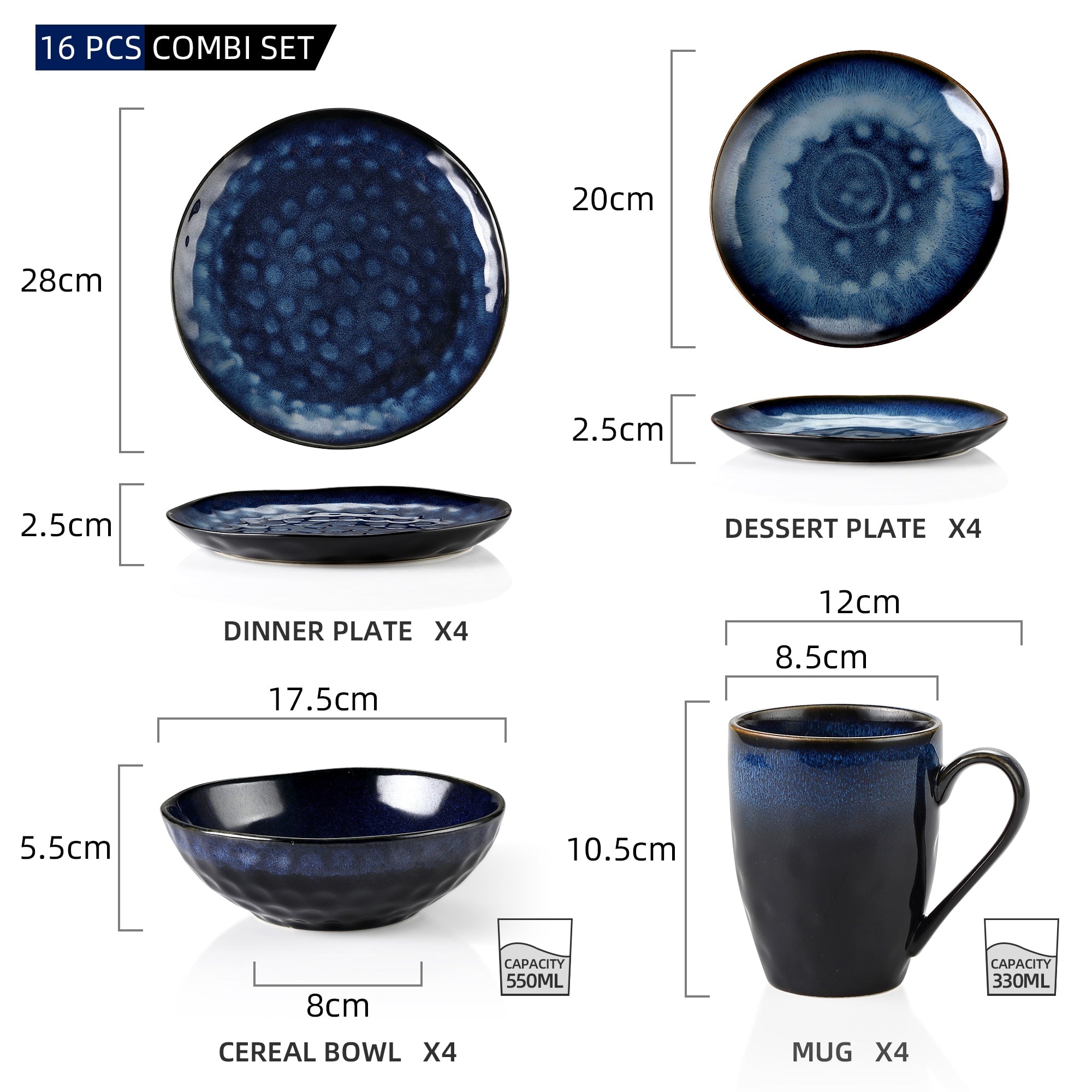 Blue Stoneware Ceramic Dinnerware Set for 4 8 12 SKU 70016