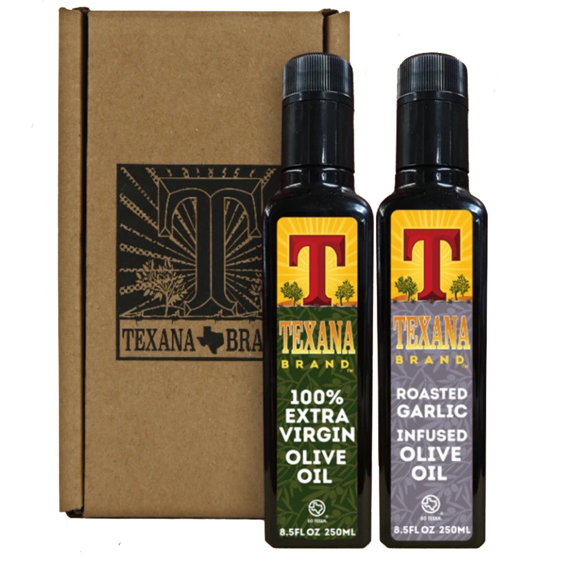 Texas Olive Oil 2-pc Gift Set, Texana Brand Extra Virgin and Roasted Garlic