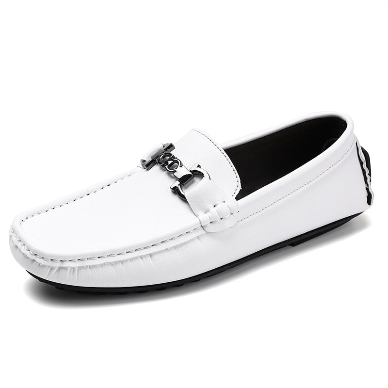 Fashion Driving Shoes Moccasin Soft Black White Loafers Split Leather Slip-On Men Casual Shoes Comfortable Sneakers Flats