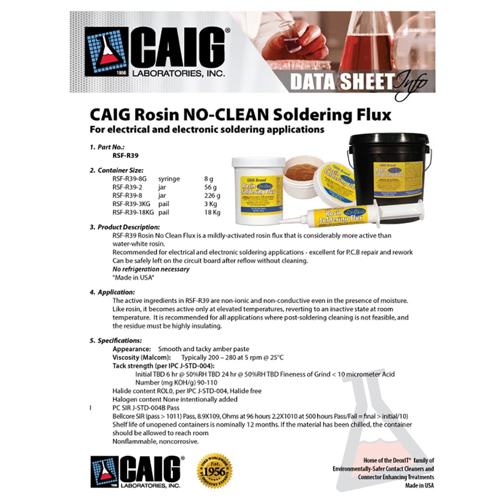 CAIG Labs., No-Clean ROSIN SOLDERING FLUX (Electrical), Syringe, 8 grams, Pack of 1