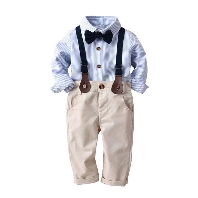 Baby Boys Suit Sky Blue Striped Outfits 3Pcs/Sets