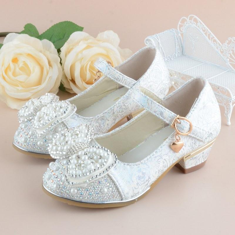 Kid Baby Girl Princes Party And Wedding Flower Chaussures en cuir Fashion High Heel Shoe