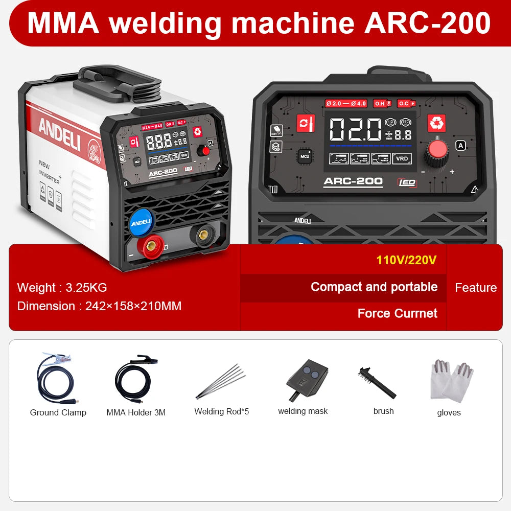 ANDELI Inverter MMA Welding Machine 110/220V IGBT Stick DC ARC Welder for Home Beginner LED Display