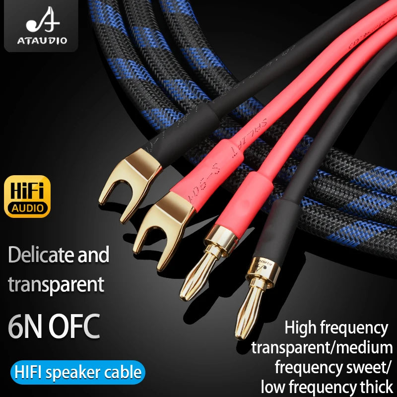 ATAUDIO hifi speaker pair cable high quality 6n OFC speaker wire with banana plug Y plug