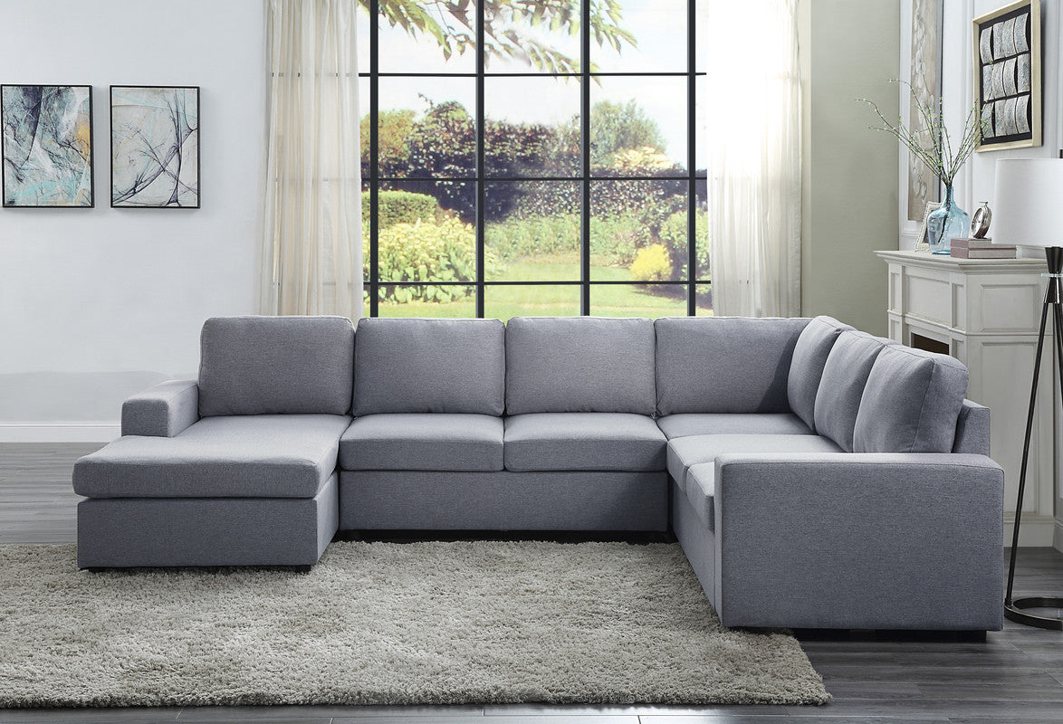 Sectional Light Gray Linen 6 Seat Reversible Modular Sectional Sofa Chaise