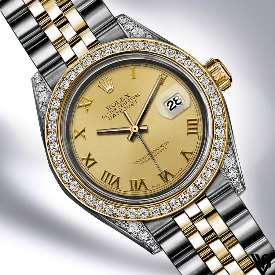 Rolex - 26mm Datejust Gold Roman Diamond Dial with Diamond Bezel & Diamond Lugs Two-tone 18K Yellow Gold & Stainless Steel Jubilee