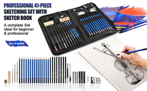 Sketch Pencils Set with Sketchbook 41-Piece Professional Drawing Set and a  50-Sheet Pad for Kids Teens And Adults Complete Artist Kit Includes Pencils  Erasers Pastels A Handy Case etc.