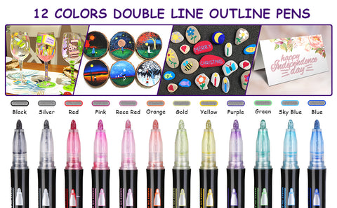8/12/24 Colors Outline Markers Self Double Line Self outline - Temu