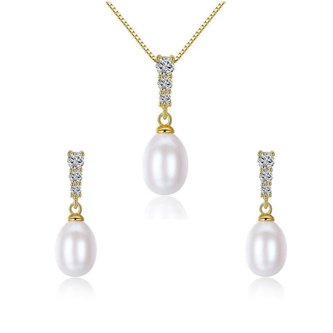 Real Pearl Necklace And Earring Set