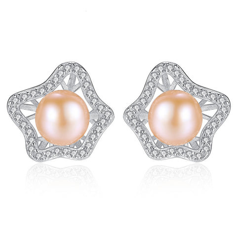 Pink Pearl Stud Earrings