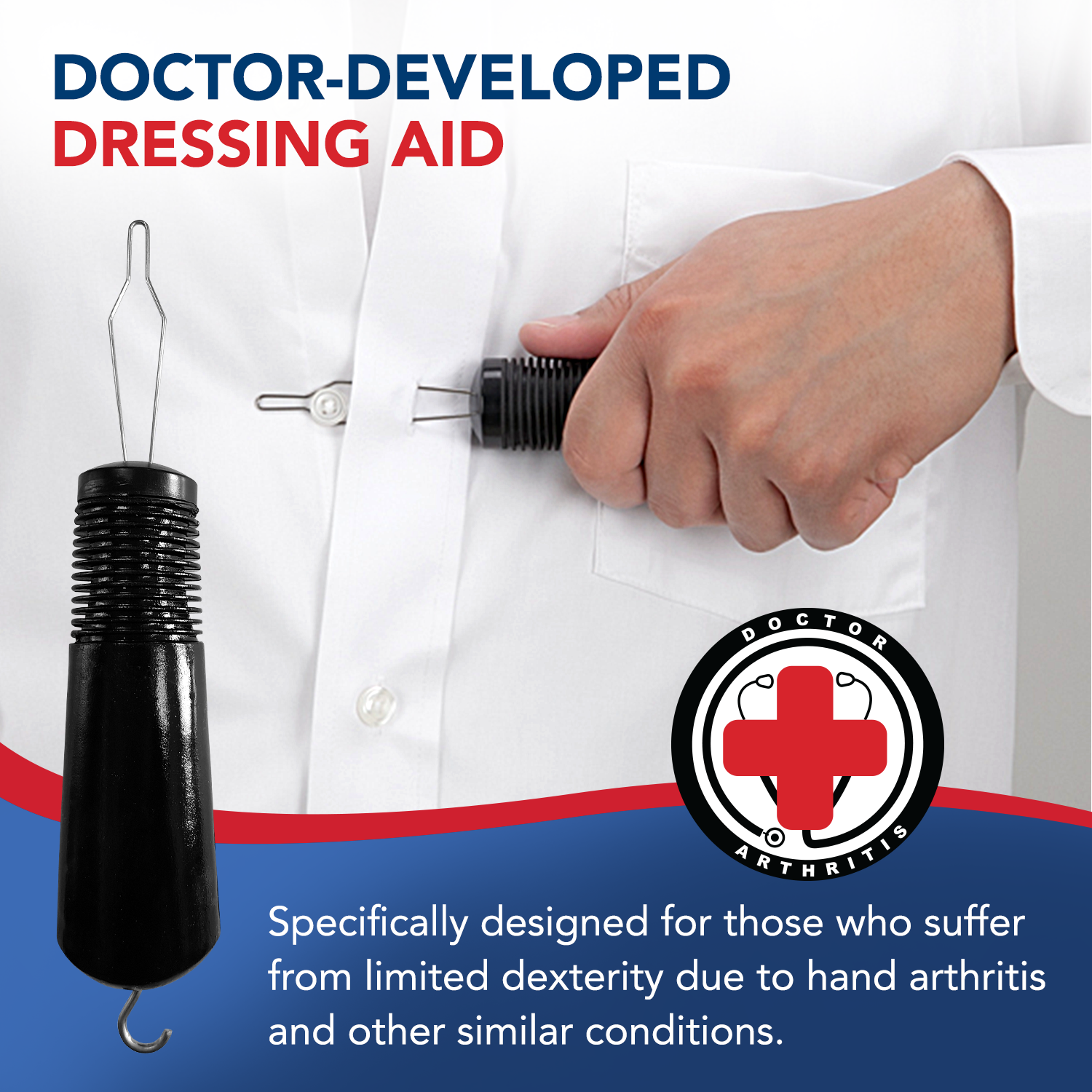 Button Hook & Zipper Pull, Assist, Helper Device, Dress Clothes Tool, Button Shirts Aid, One Hand, Disability, Handicapped and Seniors by Dr. Arthritis