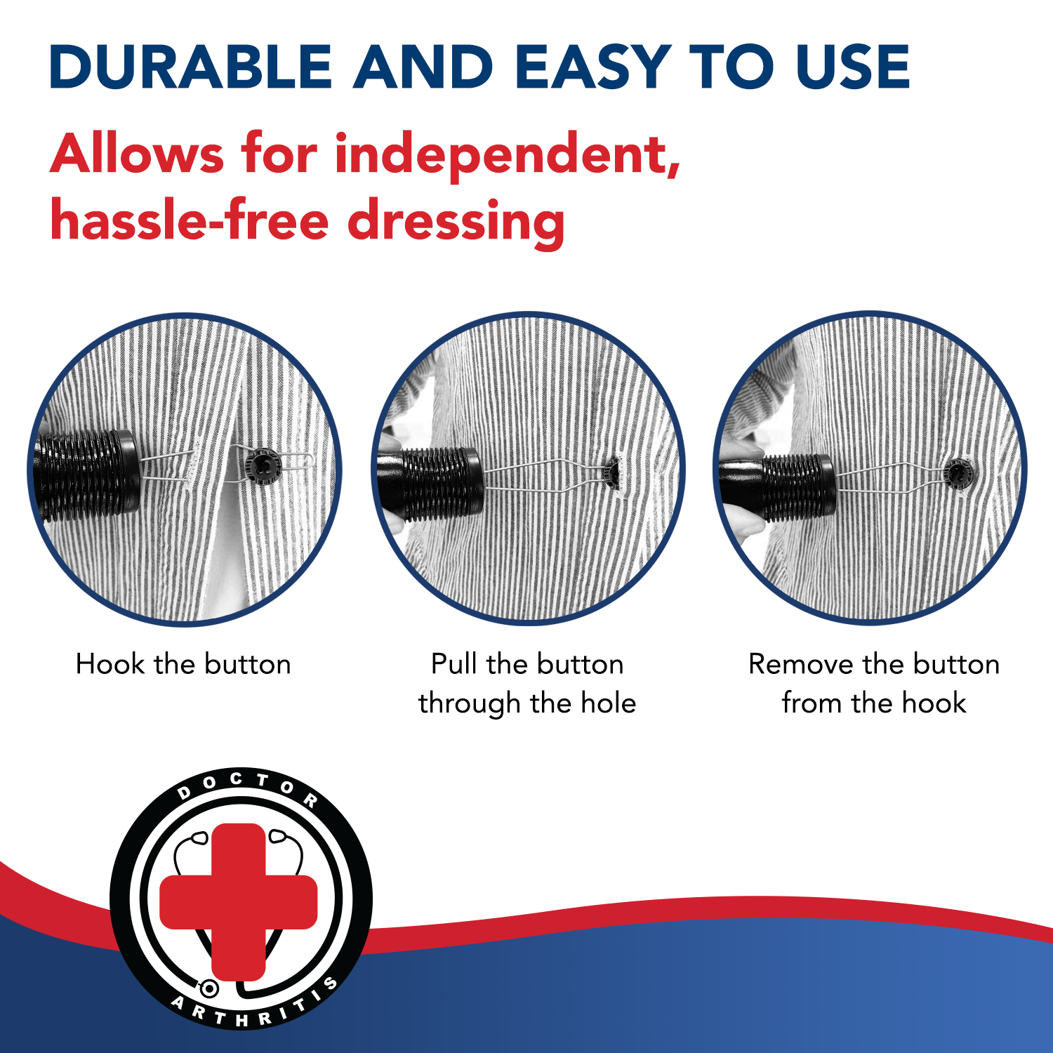Button Hook & Zipper Pull, Assist, Helper Device, Dress Clothes Tool, Button Shirts Aid, One Hand, Disability, Handicapped and Seniors by Dr. Arthritis