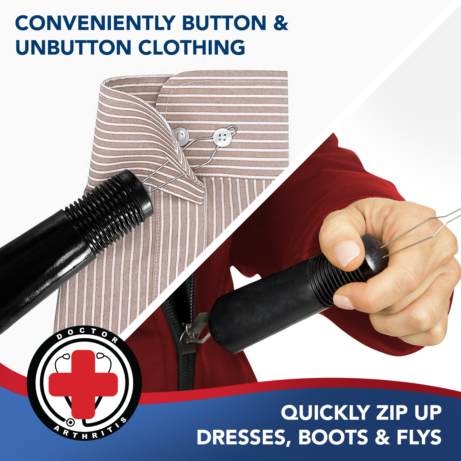 Button Hook & Zipper Pull, Assist, Helper Device, Dress Clothes Tool, Button Shirts Aid, One Hand, Disability, Handicapped and Seniors by Dr. Arthritis