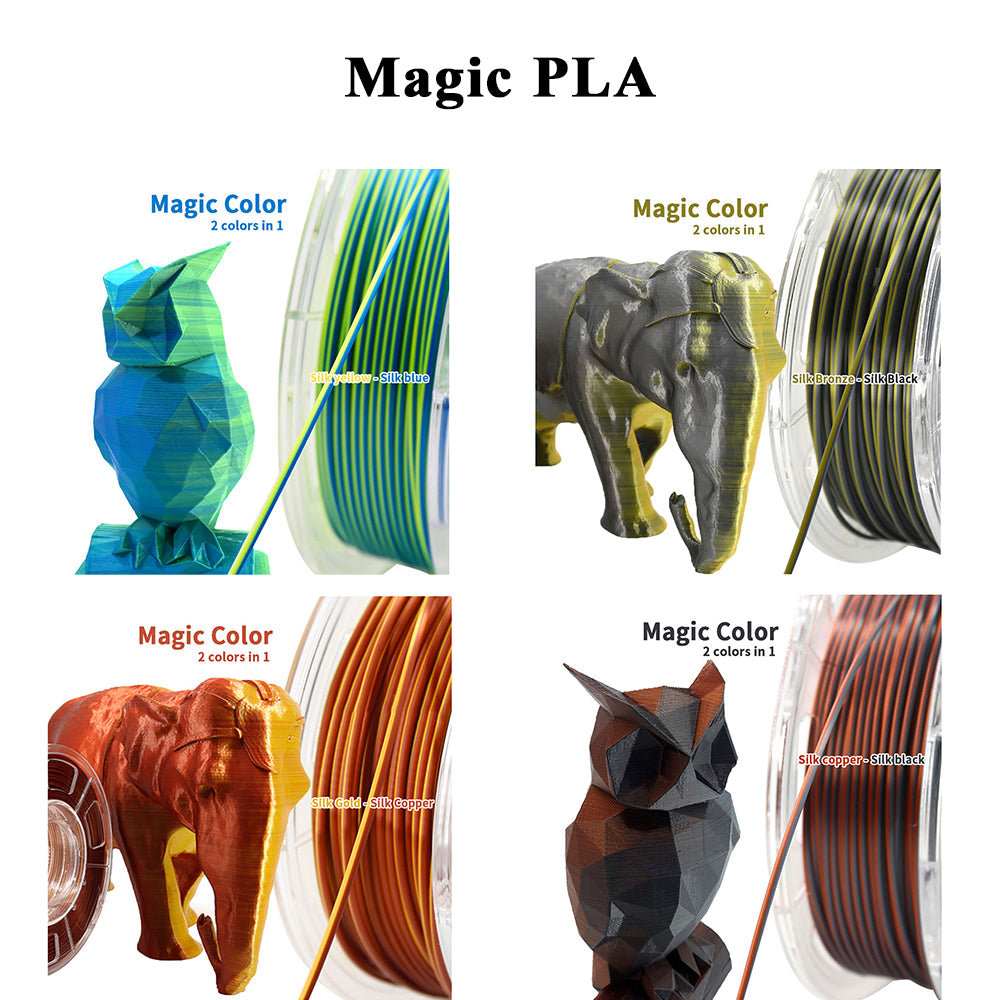 WISEPRO Bicolor Magic PLA 3D Printer Filament, Dua-color PLA