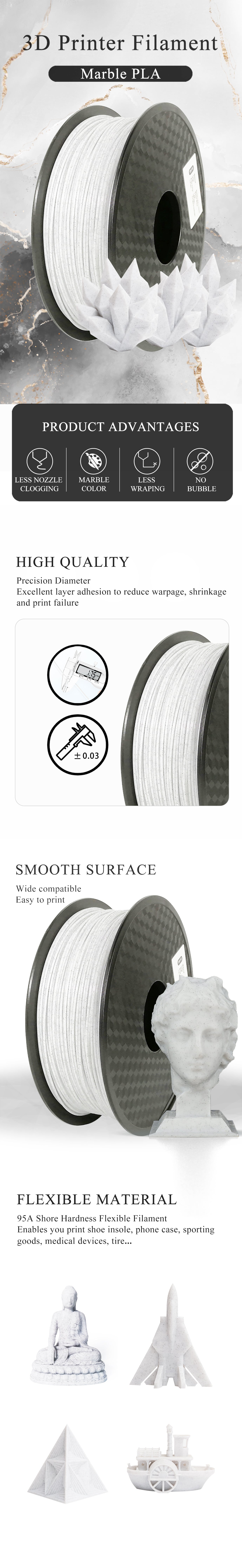 Wisepro PLA Marble 3D Printer Filament