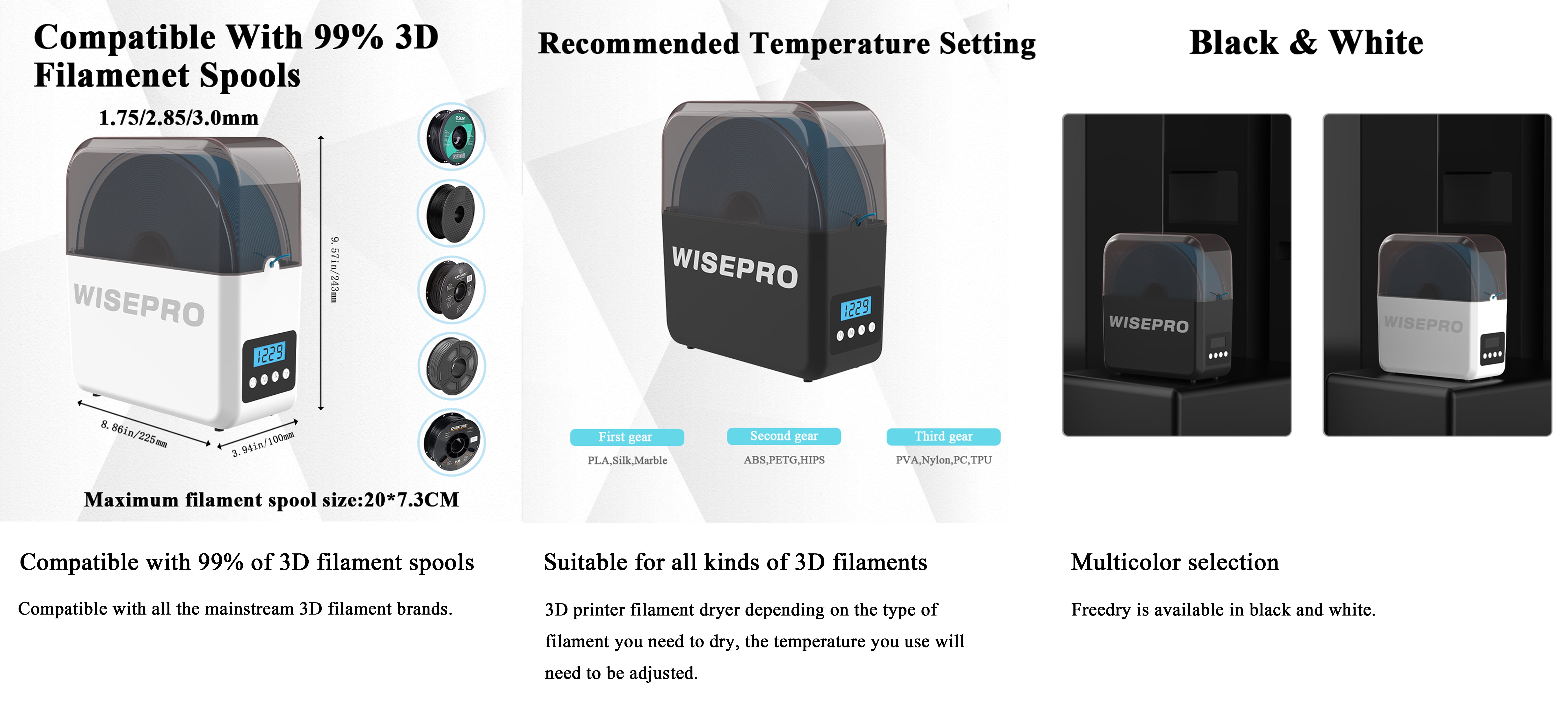 WISEPRO 3D Printer Filament Dryer Box-FREEDRY