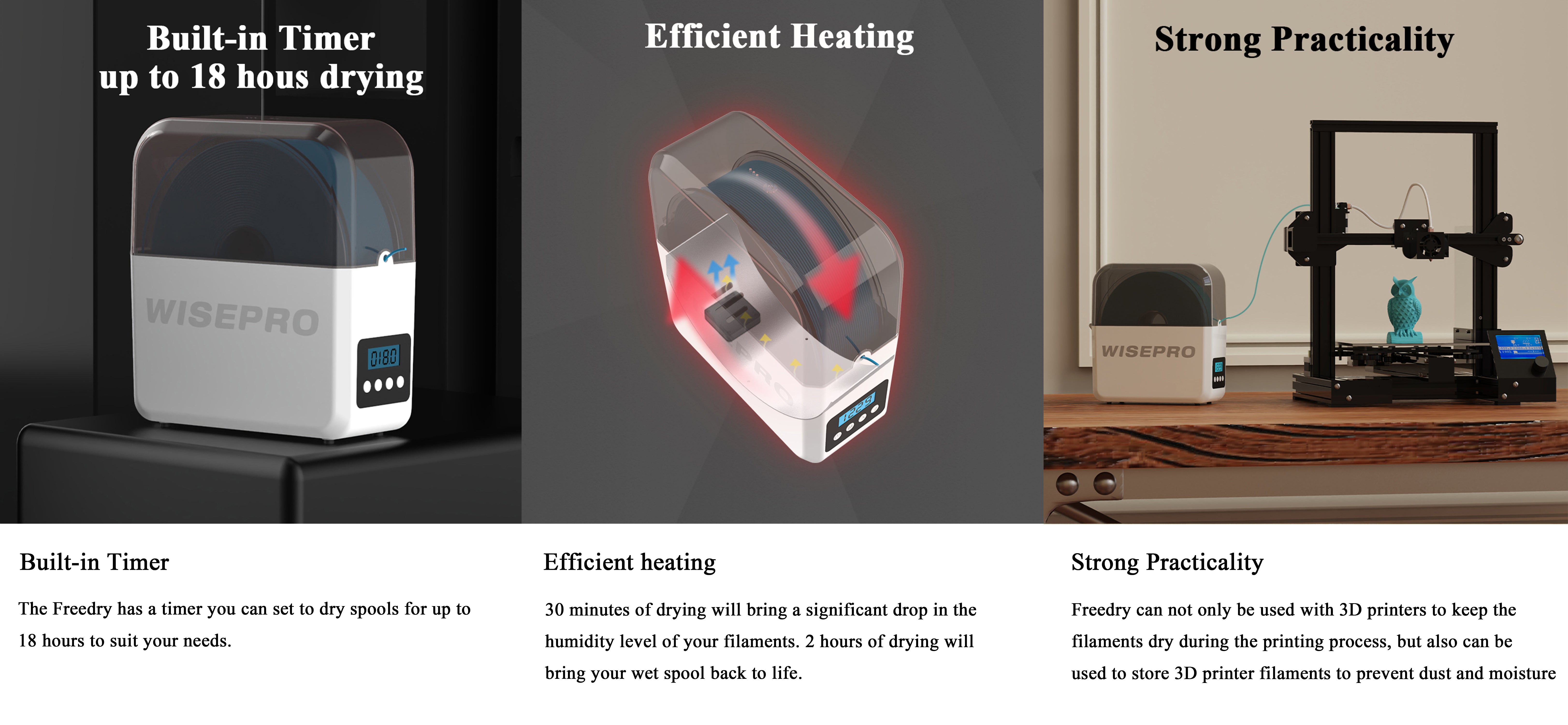 WISEPRO 3D Printer Filament Dryer Box-FREEDRY