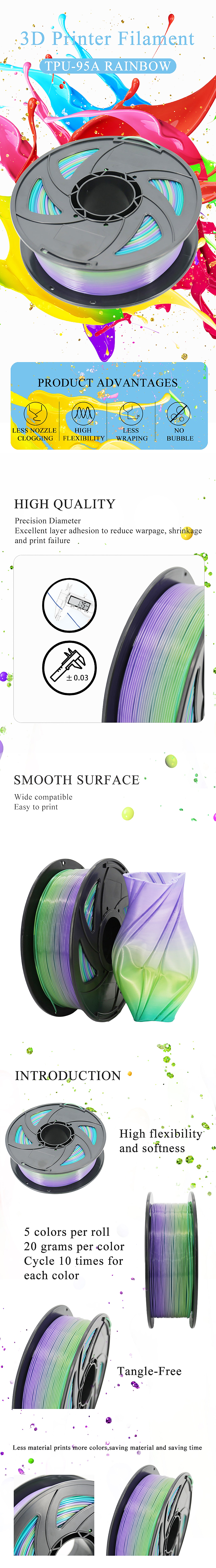 Wisepro TPU rainbow 3D printer filament