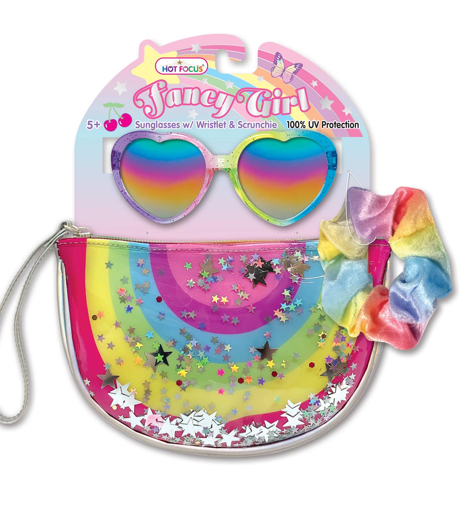 Fancy Girl Sunglasses w/Wristlet & Scrunchie, Rainbow